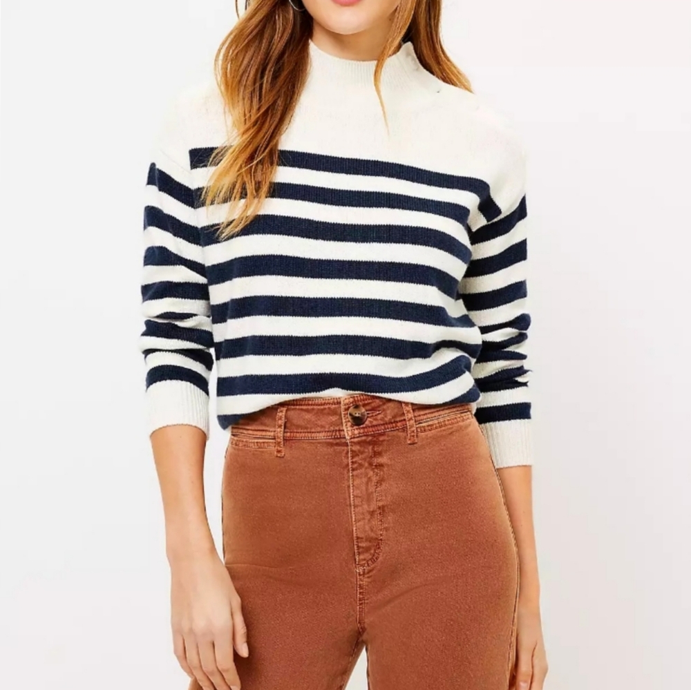 Loft Petite Striped Shoulder Button Sweater